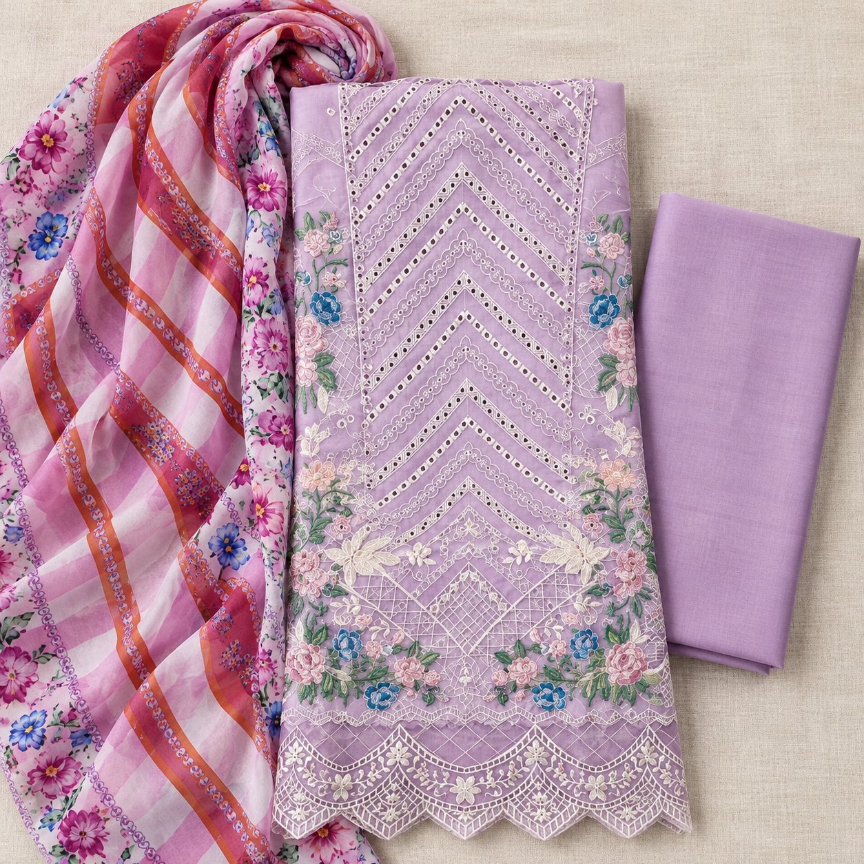 Lavender Organza Chevron Mirror Suit