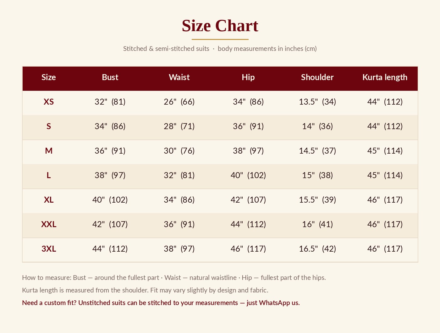 Size chart