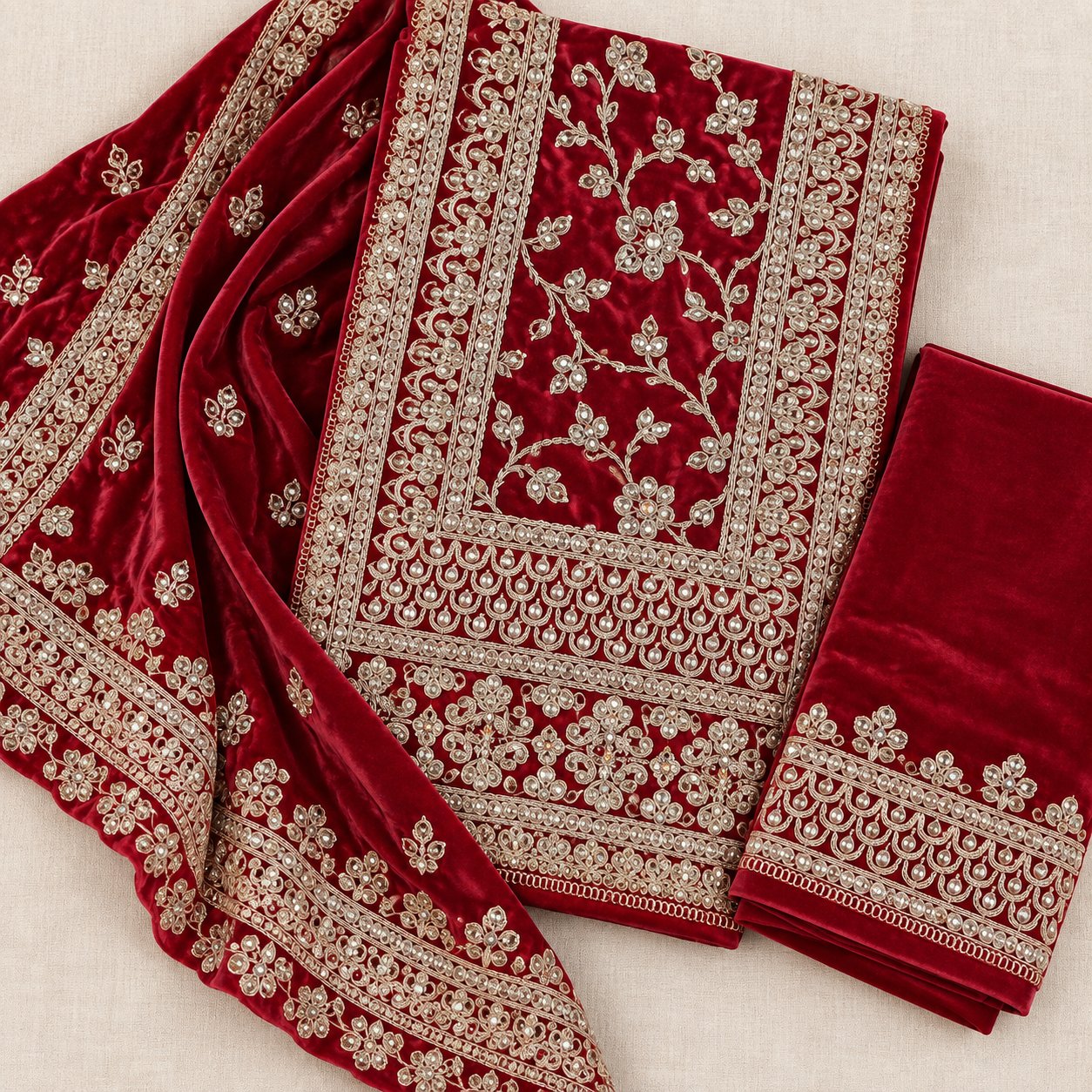 Russian Plazo Dress – Red & Gold