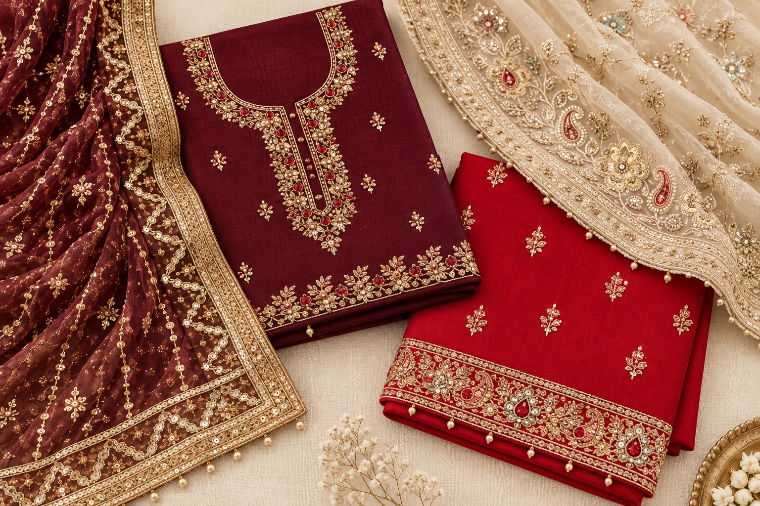 Bridal and festive suits with gold sequin work