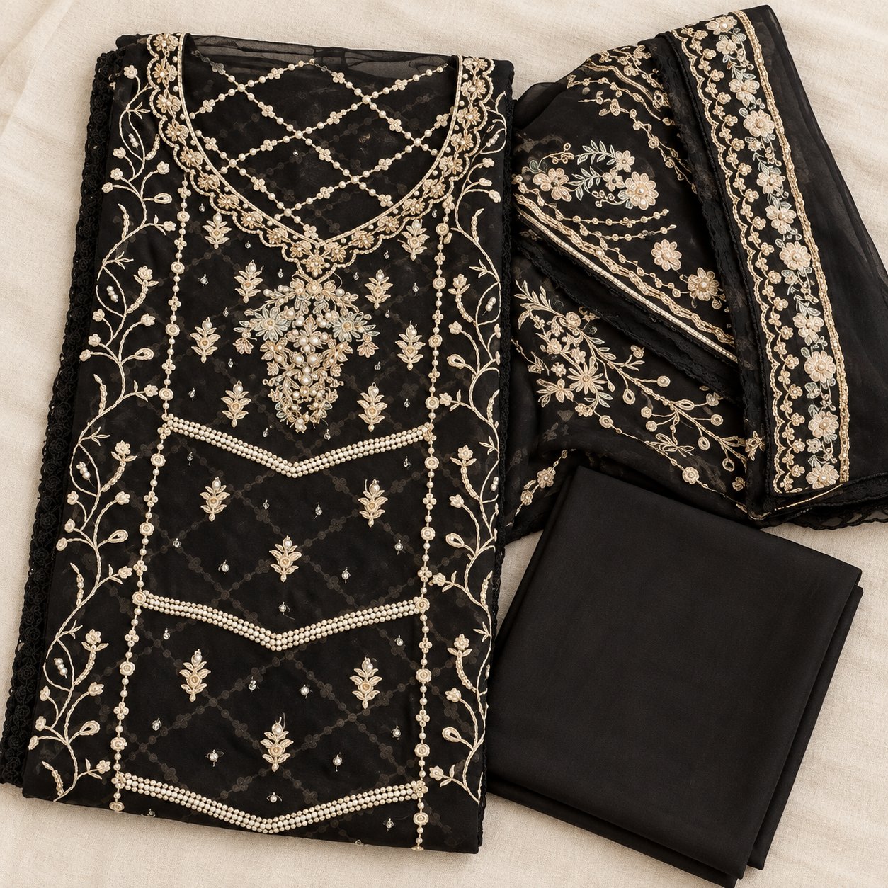 Elegant 3-Piece Chiffon Party Wear Suit