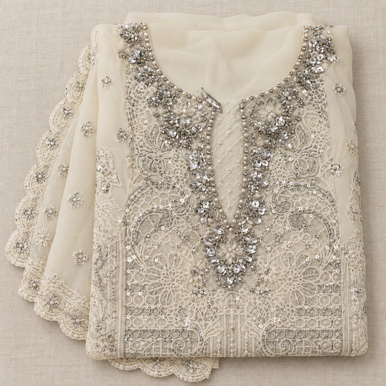 Ivory Sequin & Pearl Floral Suit