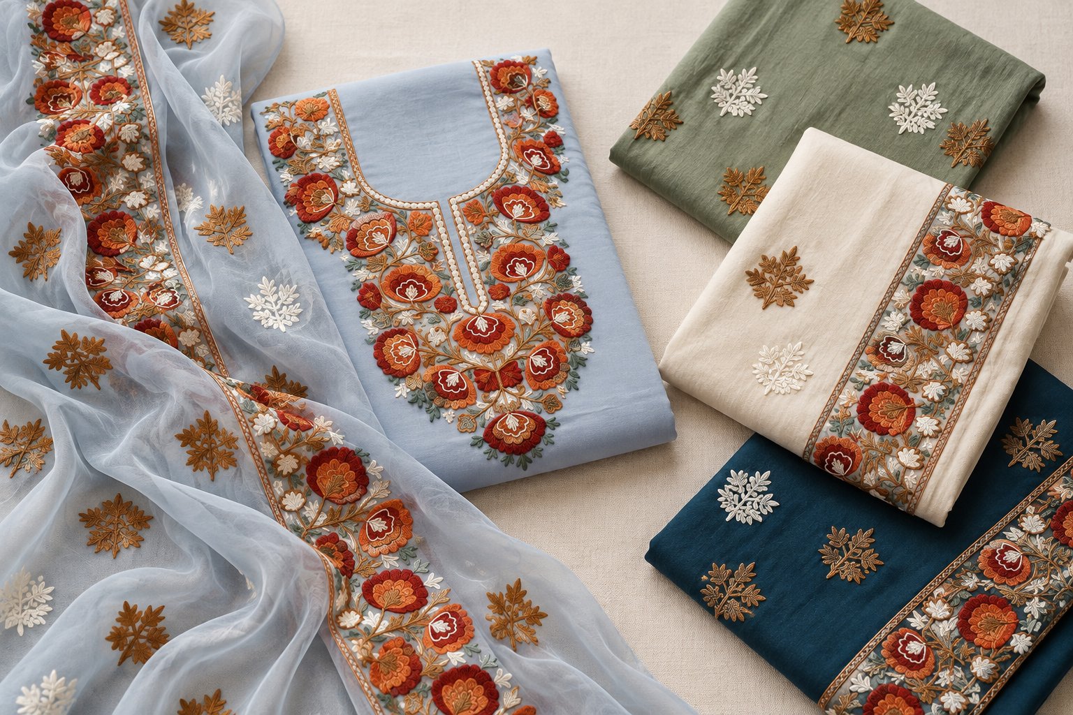 Kashmiri-work and hand-embroidered suits