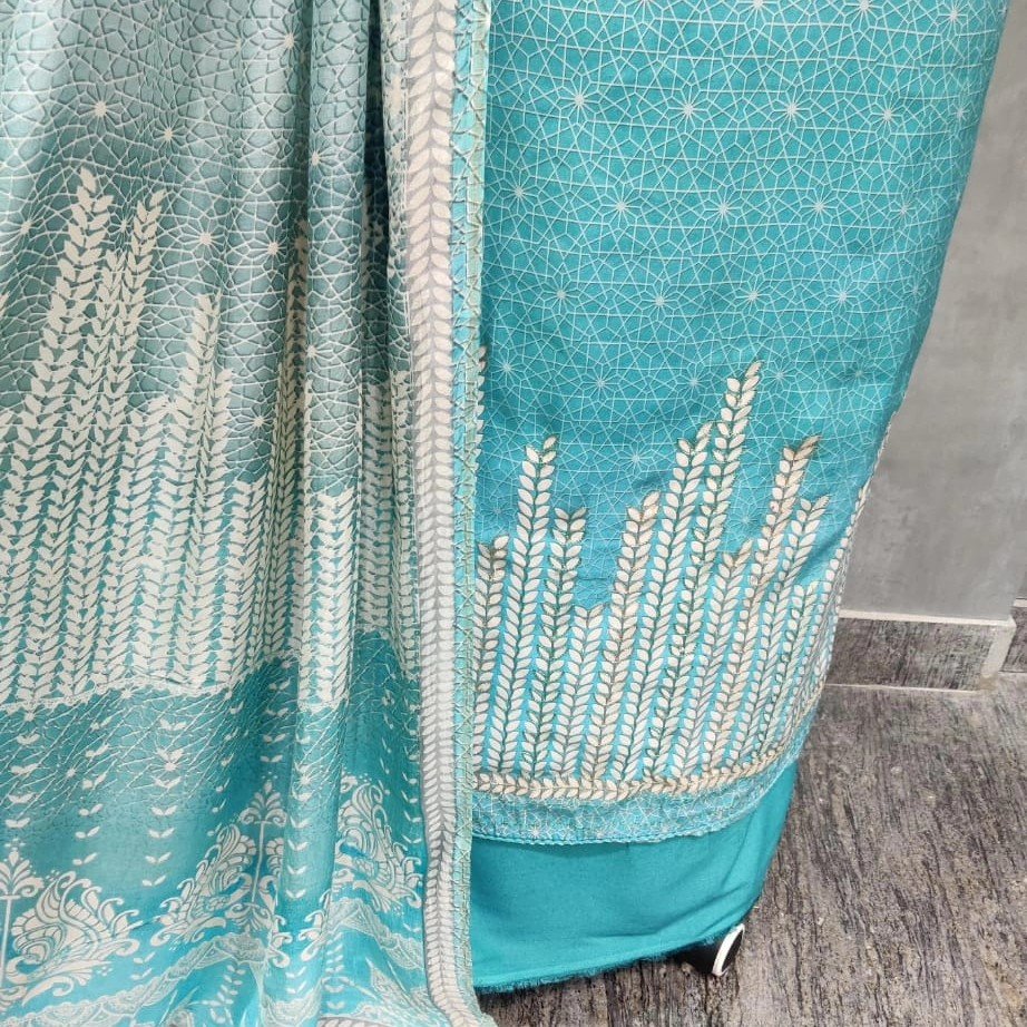Teal Gota Patti Geometric-Print Suit