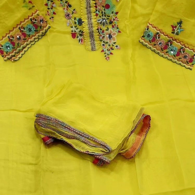 Yellow Organza Handwork Suit