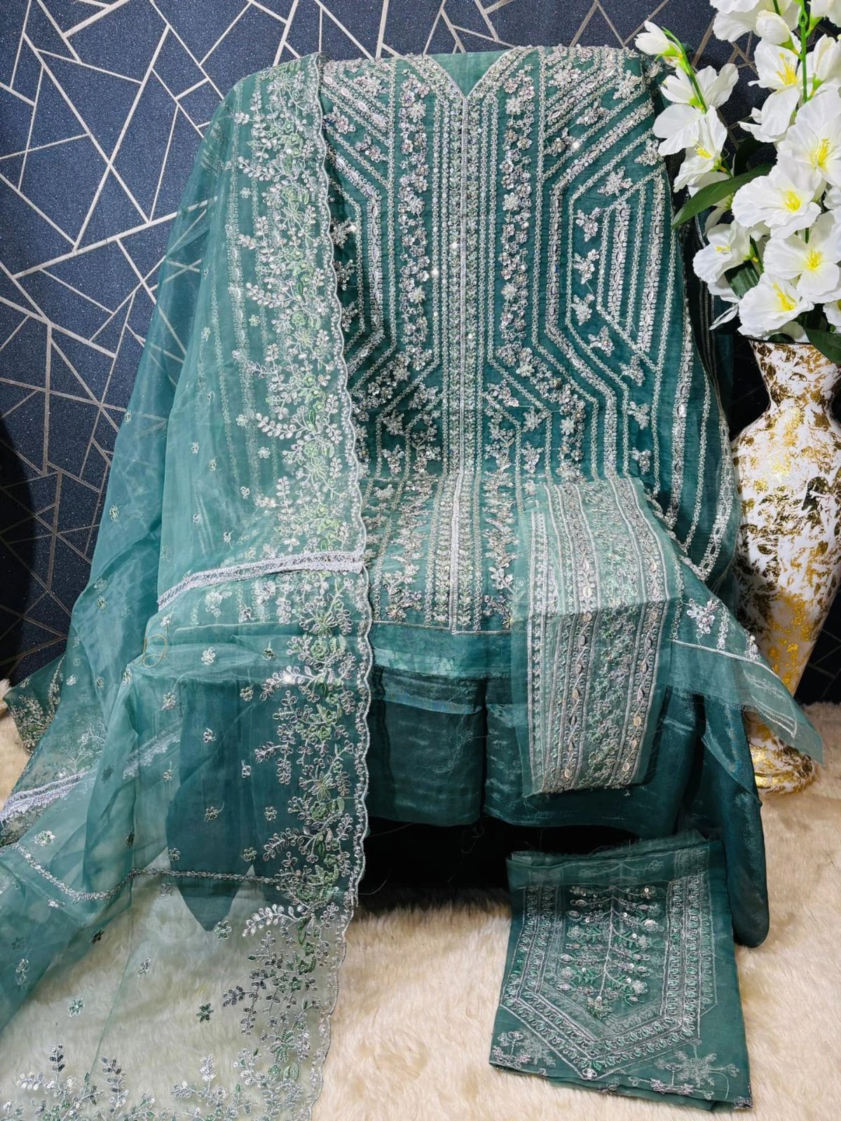 Organza Handwork & Resham Suit