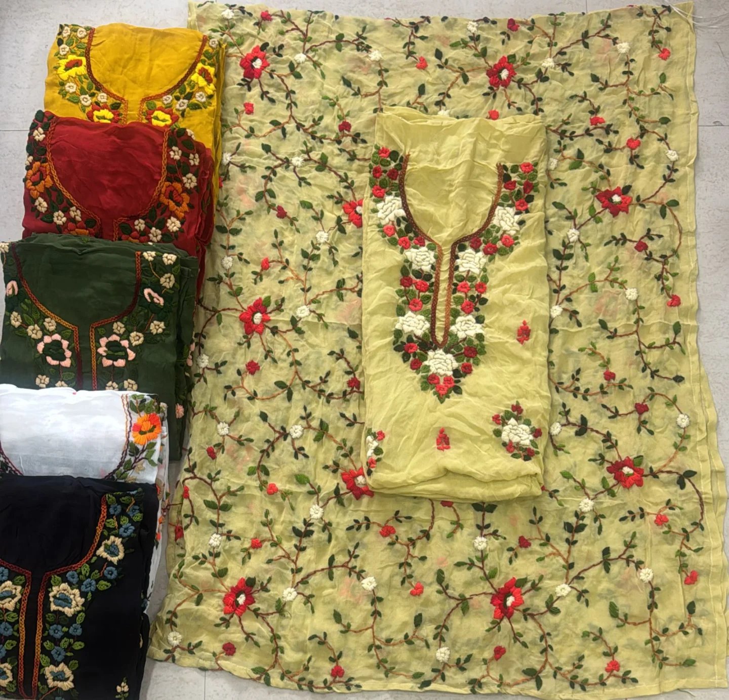 Floral Neck-Embroidered Chiffon Suit